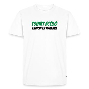 Ecolo Enrichi Uranium Humour Noir - T-shirt Premium bio Homme - blanc - Devant - Nico (187cm)
