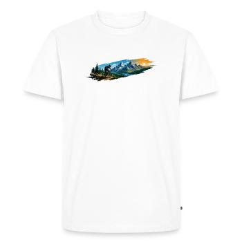 Motif of a mountain biker in the mountains - Men's Premium Organic T-Shirt - white - Front - Nico (187cm)