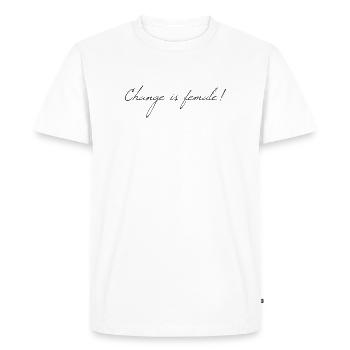 Le changement, c’est féminin ! - Le changement est féminin - T-shirt Premium bio Homme - blanc - Devant - Nico (187cm)