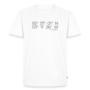 Coordonnées : Édimbourg, Écosse - T-shirt Premium bio Homme - blanc - Devant - Nico (187cm)