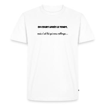 MESSAGE. CITATIONS. HUMOUR. CITATIONS DRÔLES - T-shirt Premium bio Homme - blanc - Devant - Nico (187cm)
