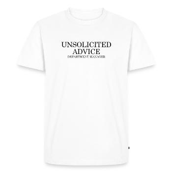 Conseils non sollicités – blague sur le chef de département - T-shirt Premium bio Homme - blanc - Devant - Nico (187cm)