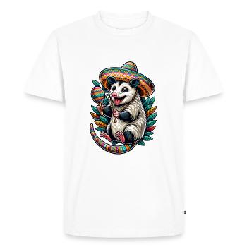 Funny opossum with sombrero and maracas - Men's Premium Organic T-Shirt - white - Front - Nico (187cm)