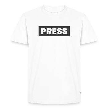 Press Design Saying "PRESS" Media News Journalists - Men's Premium Organic T-Shirt - white - Front - Nico (187cm)
