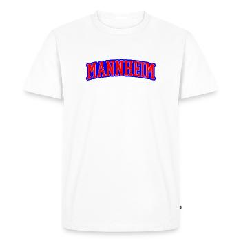 Marque de mots Mannheim Rouge Bleu - T-shirt Premium bio Homme - blanc - Devant - Nico (187cm)
