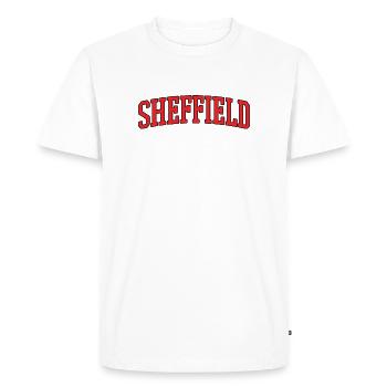 Sheffield Lettering Red on Black - Men's Premium Organic T-Shirt - white - Front - Nico (187cm)