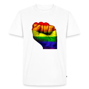 Fist Gay flag - T-shirt Premium bio Homme - blanc - Devant - Nico (187cm)