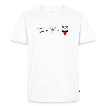 sad face eat sausage and happy - Men's Premium Organic T-Shirt - white - Front - Nico (187cm)