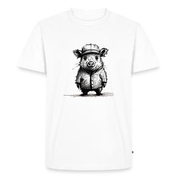 Wild boar drawing with hat and jacket - Men's Premium Organic T-Shirt - white - Front - Nico (187cm)