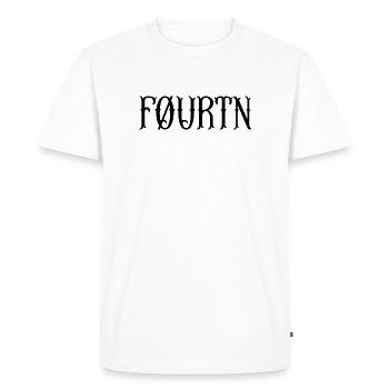 FØURTN Chest Logo Noir – Minimal Streetwear - T-shirt Premium bio Homme - blanc - Devant - Nico (187cm)