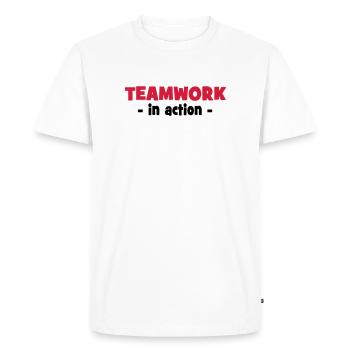 Travail d’équipe en action - T-shirt Premium bio Homme - blanc - Devant - Nico (187cm)