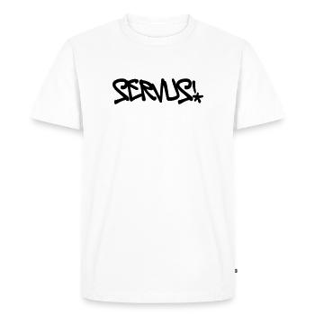 Servus, Gruß, Dialekt, bayrisch, Bayern - Männer Premium Bio T-Shirt - Weiß - Vorne - Nico (187cm)