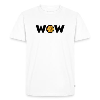 Typographie en nid d’abeille Sweet Joyful Surprise - T-shirt Premium bio Homme - blanc - Devant - Nico (187cm)