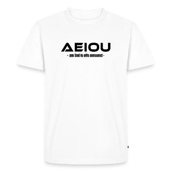 AEIOU – am End is olls umsunst - Men's Premium Organic T-Shirt - white - Front - Nico (187cm)