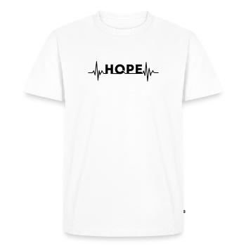 Lettrage HOPE avec battement de cœur – Motif Hope - T-shirt Premium bio Homme - blanc - Devant - Nico (187cm)