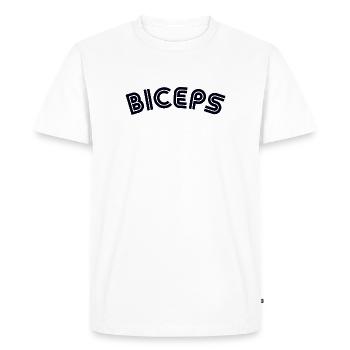 BICEPS Gym Entraînement musculaire - T-shirt Premium bio Homme - blanc - Devant - Nico (187cm)