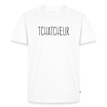 Tchatcheur - Humour Homme Bavard - T-shirt Premium bio Homme - blanc - Devant - Nico (187cm)
