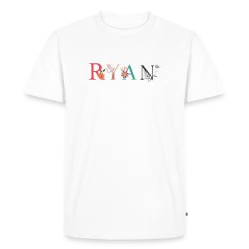 RYAN Name Art With Flowers Embroidered - Men's Premium Organic T-Shirt - white - Front - Nico (187cm)