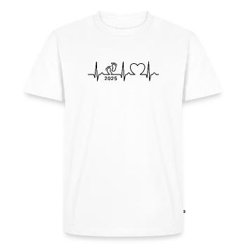 Courbe ECG - Courbe Cardiaque - Bébé 2025 - Enceinte - T-shirt Premium bio Homme - blanc - Devant - Nico (187cm)