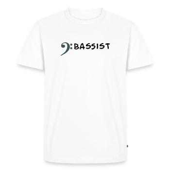 Je joue de la basse - Je suis bassiste - T-shirt Premium bio Homme - blanc - Devant - Nico (187cm)