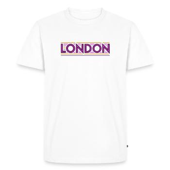 Londres Néon Violet Rayures - T-shirt Premium bio Homme - blanc - Devant - Nico (187cm)