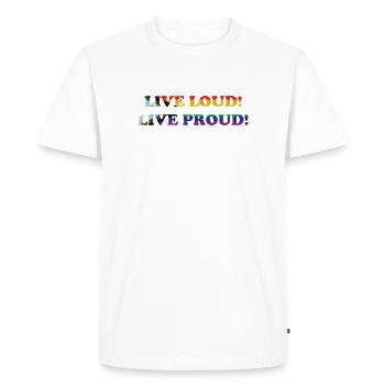 Queer - Vivre fort - Vivre fier - T-shirt Premium bio Homme - blanc - Devant - Nico (187cm)