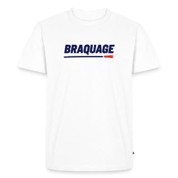 "BRAQUAGE" – Réflexion sur le prix des maillots - T-shirt Premium bio Homme - blanc - Devant - Nico (187cm)