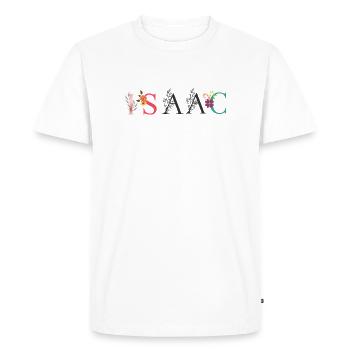 Art du nom ISAAC avec fleurs brodées - T-shirt Premium bio Homme - blanc - Devant - Nico (187cm)