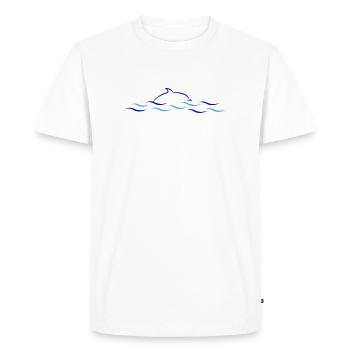 Lignes ondulées azur avec dauphin - T-shirt Premium bio Homme - blanc - Devant - Nico (187cm)