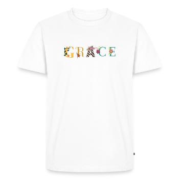 GRACE Name Art With Flowers Embroidered - Men's Premium Organic T-Shirt - white - Front - Nico (187cm)