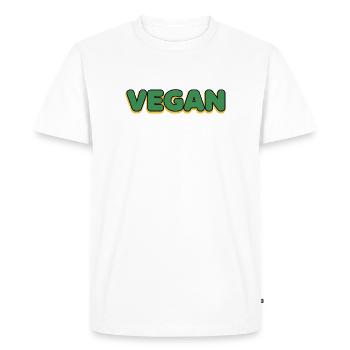 Vegan typo vert jaune contour - T-shirt Premium bio Homme - blanc - Devant - Nico (187cm)