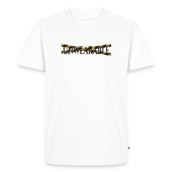 Unwearable – Statement Design with Warning Tape - Men's Premium Organic T-Shirt - white - Front - Nico (187cm)