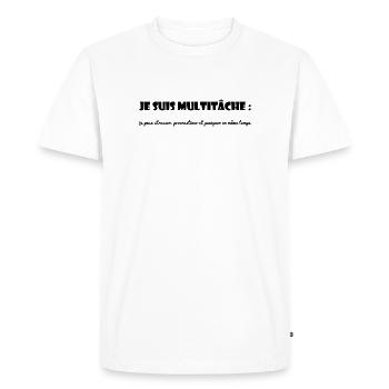 CITATION. MESSAGE. HUMOUR. CITATION. DRÔLE - T-shirt Premium bio Homme - blanc - Devant - Nico (187cm)