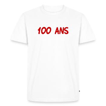 100 ANS. 100e ANNIVERSAIRE. ANNIVERSAIRE 100 ANS. - T-shirt Premium bio Homme - blanc - Devant - Nico (187cm)