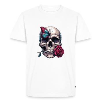 Crâne avec rose rouge et papillon - T-shirt Premium bio Homme - blanc - Devant - Nico (187cm)