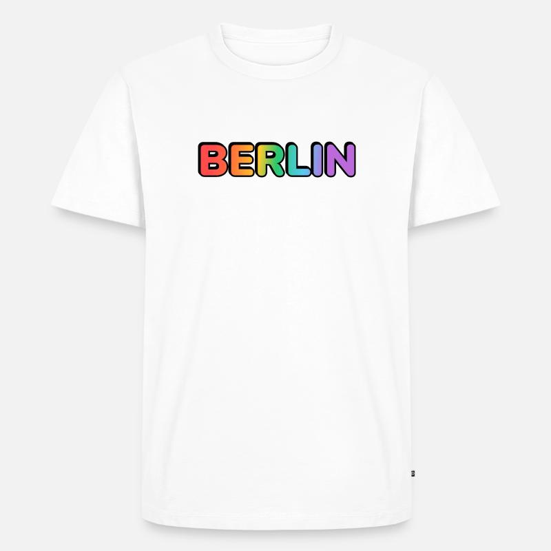 Berlin Rainbow Gradient Letters LGBT - Männer Premium Bio T-Shirt - Weiß