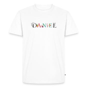 DANIEL Name Art With Flowers Embroidered - Men's Premium Organic T-Shirt - white - Front - Nico (187cm)