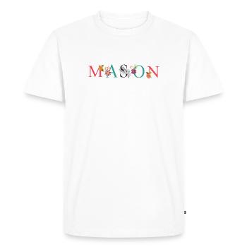 Art du nom MASON avec des fleurs brodées - T-shirt Premium bio Homme - blanc - Devant - Nico (187cm)