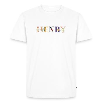 Nom HENRY décoré de fleurs - T-shirt Premium bio Homme - blanc - Devant - Nico (187cm)