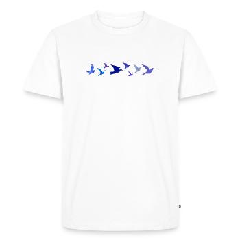 Migration des oiseaux en origami (Bleu) - T-shirt Premium bio Homme - blanc - Devant - Nico (187cm)