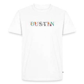 DUSTIN Name Art With Flowers Embroidered - Men's Premium Organic T-Shirt - white - Front - Nico (187cm)
