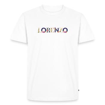 Le nom de LORENZO orné de fleurs - T-shirt Premium bio Homme - blanc - Devant - Nico (187cm)