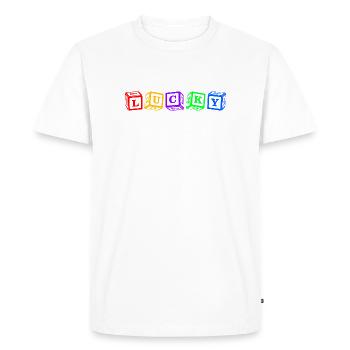 Lucky – Conception colorée de lettres en cube 3D - T-shirt Premium bio Homme - blanc - Devant - Nico (187cm)