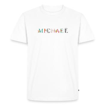 MICHAEL Name Art With Flowers Embroidered - Men's Premium Organic T-Shirt - white - Front - Nico (187cm)