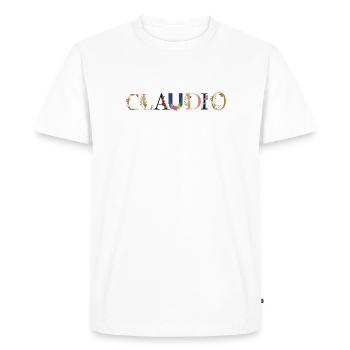 CLAUDIO Nom orné de fleurs - T-shirt Premium bio Homme - blanc - Devant - Nico (187cm)