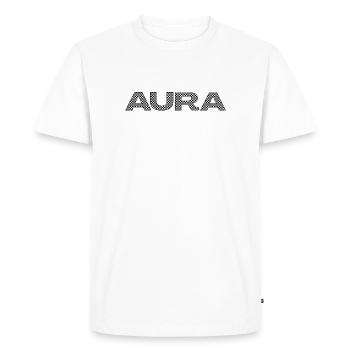 AURA – Déclaration du motif en damier - T-shirt Premium bio Homme - blanc - Devant - Nico (187cm)