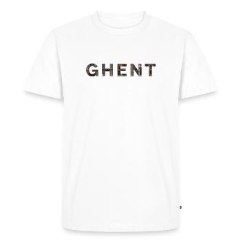 GHENT – Gothic Brick Typography - Men's Premium Organic T-Shirt - white - Front - Nico (187cm)