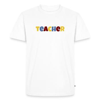 Texte coloré de l’enseignant - T-shirt Premium bio Homme - blanc - Devant - Nico (187cm)