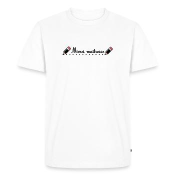 MAÎTRESSE. MAITRE. MERCI. MERCI MAÎTRESSE. MAITRES - T-shirt Premium bio Homme - blanc - Devant - Nico (187cm)