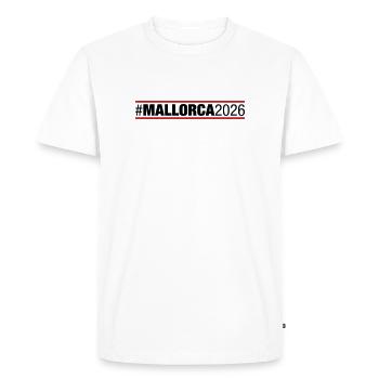 Majorque 2026 - T-shirt Premium bio Homme - blanc - Devant - Nico (187cm)